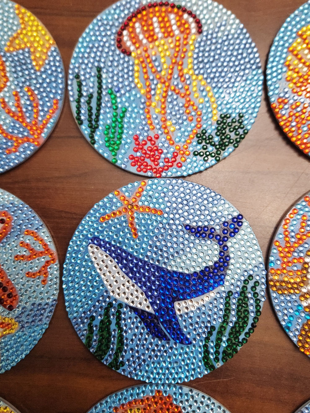 Rhinestone Tropical Drink Coasters Whales, Jelly Fish,turtle Etc - 9 Total